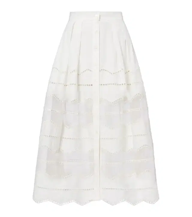 Organza-trimmed cotton midi skirt