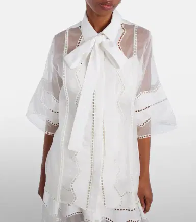 Elie Saab Tie-neck cotton and silk-blend blouse | Thumbnail 4 Elie Saab Tie-neck cotton and silk-blend blouse | Thumbnail 4