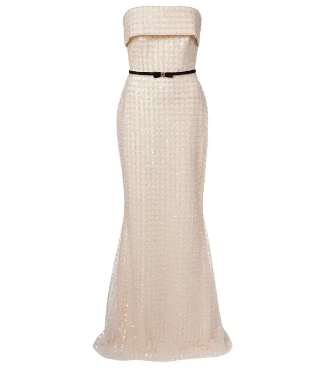 Embellished silk-blend bustier gown