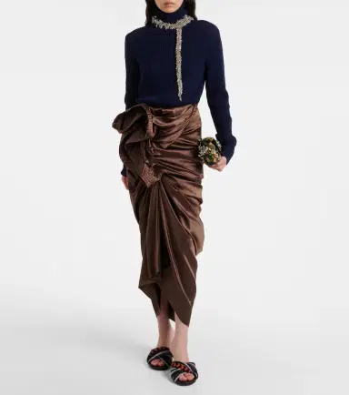 Dries Van Noten Draped silk-blend satin midi skirt | Thumbnail 2 Dries Van Noten Draped silk-blend satin midi skirt | Thumbnail 2