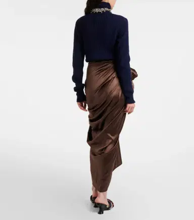 Dries Van Noten Draped silk-blend satin midi skirt | Thumbnail 3 Dries Van Noten Draped silk-blend satin midi skirt | Thumbnail 3
