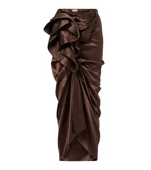Dries Van Noten Draped silk-blend satin midi skirt