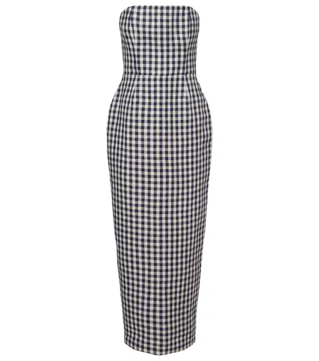 Posse Romeo gingham strapless linen maxi dress