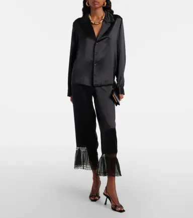 Saint Laurent Lace-trimmed silk satin wide-leg pants | Thumbnail 2 Saint Laurent Lace-trimmed silk satin wide-leg pants | Thumbnail 2