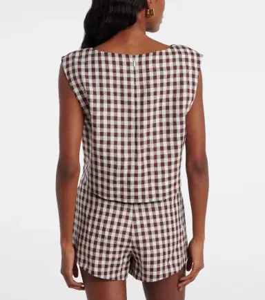 Posse Martina gingham linen crop top | Thumbnail 2