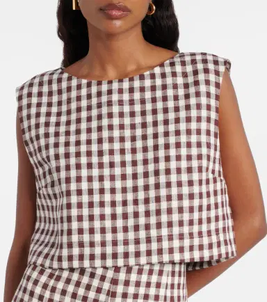 Posse Martina gingham linen crop top | Thumbnail 3