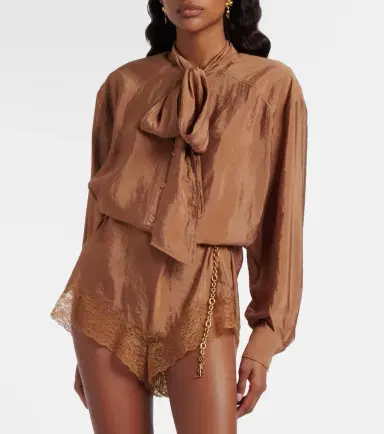 Saint Laurent Lace-trimmed tie-neck romper | Thumbnail 5