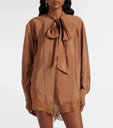 Saint Laurent Lace-trimmed tie-neck romper | Thumbnail 8