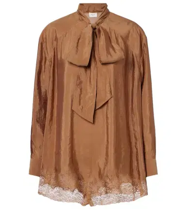 Saint Laurent Lace-trimmed tie-neck romper | Thumbnail 1