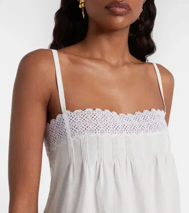 Saint Laurent Lace-trimmed cotton slip dress | Thumbnail 3 Saint Laurent Lace-trimmed cotton slip dress | Thumbnail 3