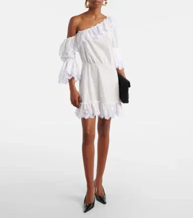 Saint Laurent Embroidered ruffled cotton poplin minidress | Thumbnail 2 Saint Laurent Embroidered ruffled cotton poplin minidress | Thumbnail 2