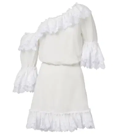 Saint Laurent Embroidered ruffled cotton poplin minidress | Thumbnail 1 Saint Laurent Embroidered ruffled cotton poplin minidress | Thumbnail 1
