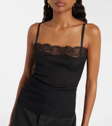 Saint Laurent Lace-trimmed silk jersey tank top | Thumbnail 2