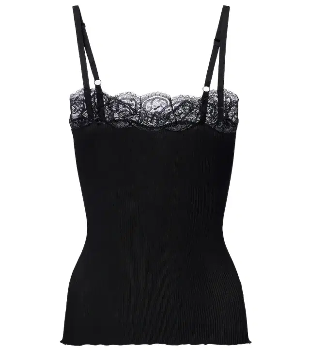 Lace-trimmed silk jersey tank top