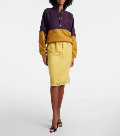 Saint Laurent Lace-trimmed cotton and silk midi skirt | Thumbnail 5 Saint Laurent Lace-trimmed cotton and silk midi skirt | Thumbnail 5