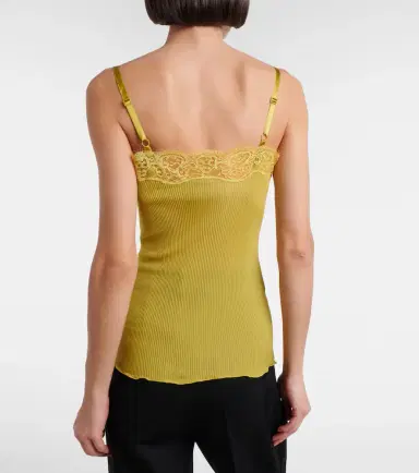 Saint Laurent Lace-trimmed ribbed-knit silk camisole | Thumbnail 3