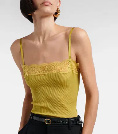 Saint Laurent Lace-trimmed ribbed-knit silk camisole | Thumbnail 4