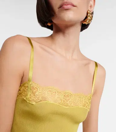 Saint Laurent Lace-trimmed ribbed-knit silk camisole | Thumbnail 5