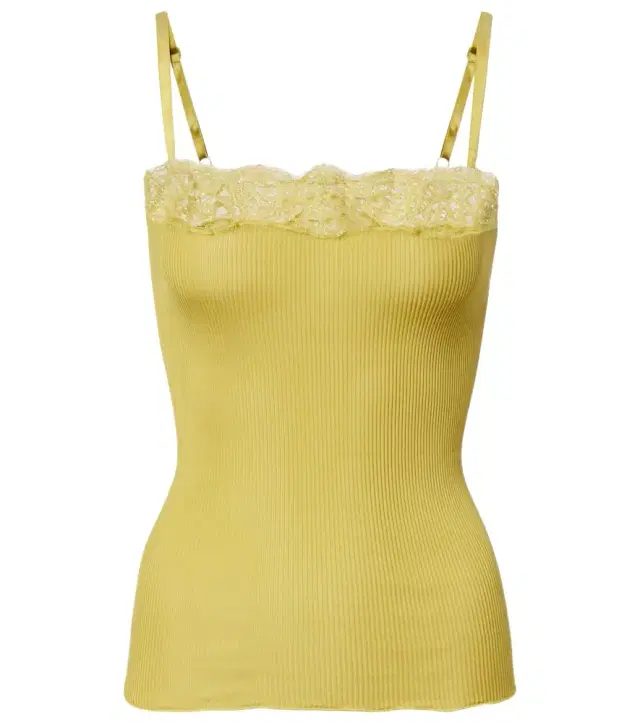 Lace-trimmed ribbed-knit silk camisole