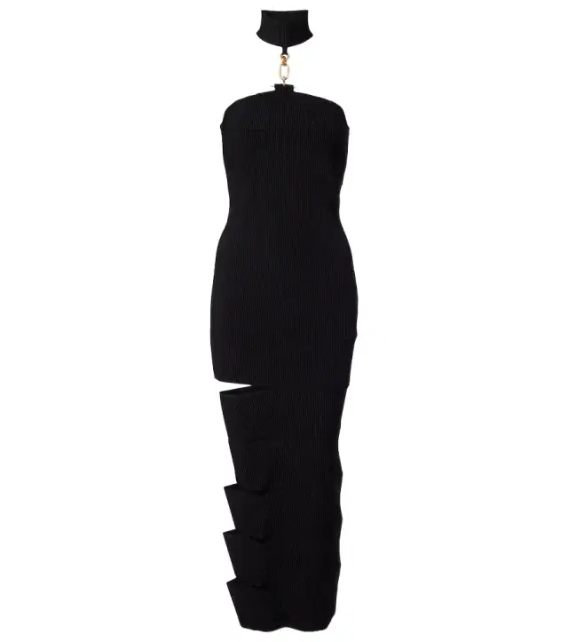 Cutout ribbed-knit gown