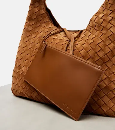 Bottega Veneta Campana Intrecciato Large suede shoulder bag | Thumbnail 4 Bottega Veneta Campana Intrecciato Large suede shoulder bag | Thumbnail 4