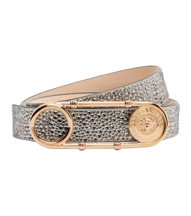 Versace Safety Pin embellished leather belt