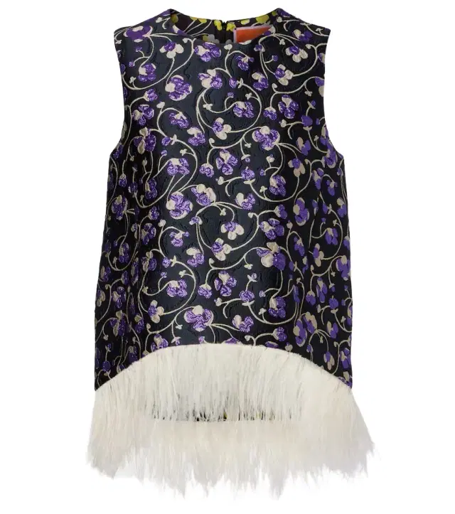 La DoubleJ La Scala feather-trimmed jacquard top