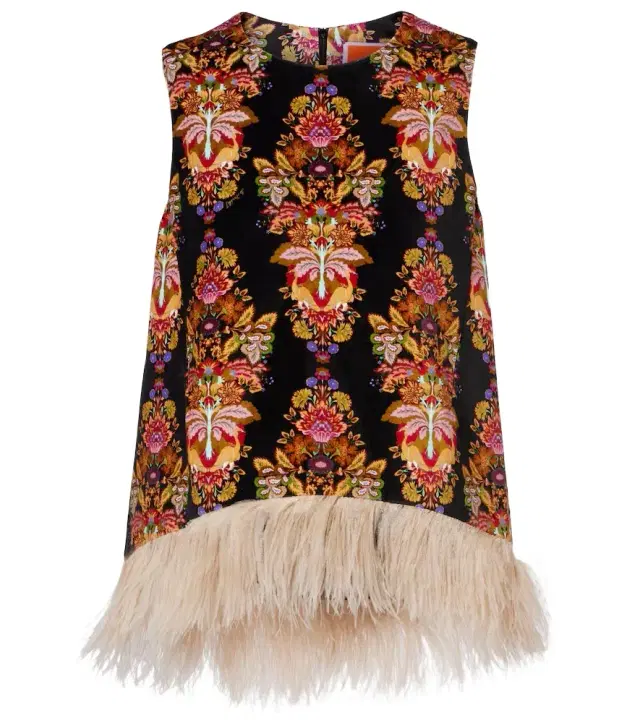 La DoubleJ La Scala feather-trimmed cotton top