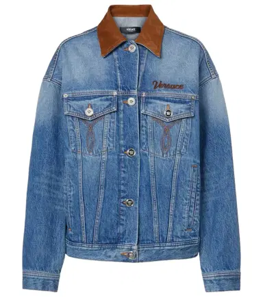 Versace Trucker suede-trimmed denim jacket | Thumbnail 1