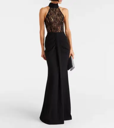 Rebecca Vallance Dixie draped halterneck lace and taffeta gown | Thumbnail 6