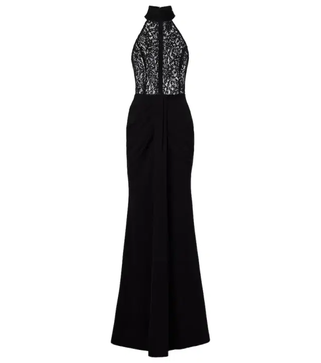 Dixie draped halterneck lace and taffeta gown
