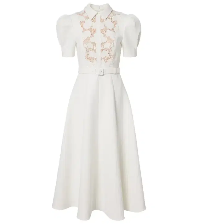 Parrish belted lace-trimmed midi dress