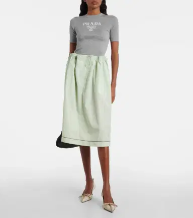 Prada Logo ribbed-trim silk T-shirt | Thumbnail 3 Prada Logo ribbed-trim silk T-shirt | Thumbnail 3