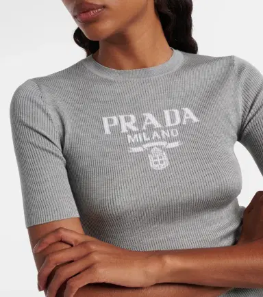 Prada Logo ribbed-trim silk T-shirt | Thumbnail 5 Prada Logo ribbed-trim silk T-shirt | Thumbnail 5