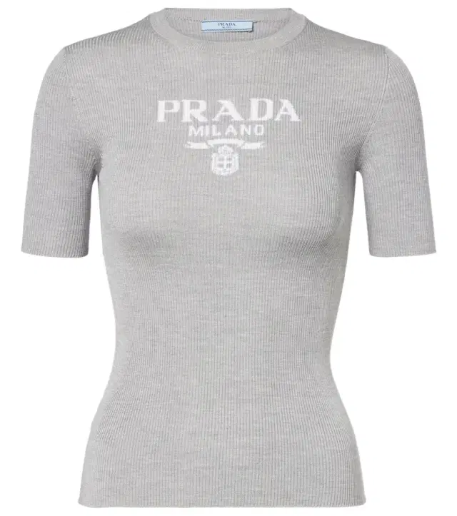 Prada Logo ribbed-trim silk T-shirt