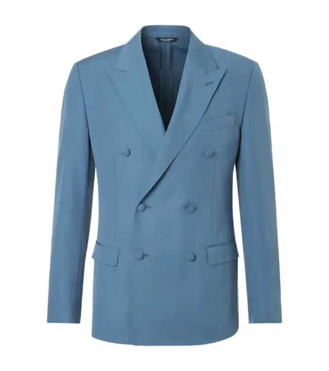 Double-breasted wool poplin suit jacket