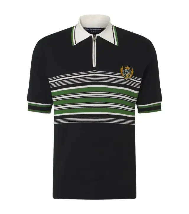 Dolce & Gabbana Embroidered striped silk and cotton polo shirt