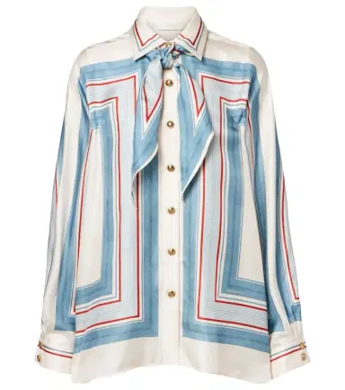 Zimmermann Striped scarf-detail silk shirt | Thumbnail 1 Zimmermann Striped scarf-detail silk shirt | Thumbnail 1