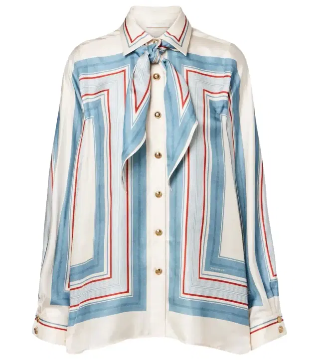 Striped scarf-detail silk shirt