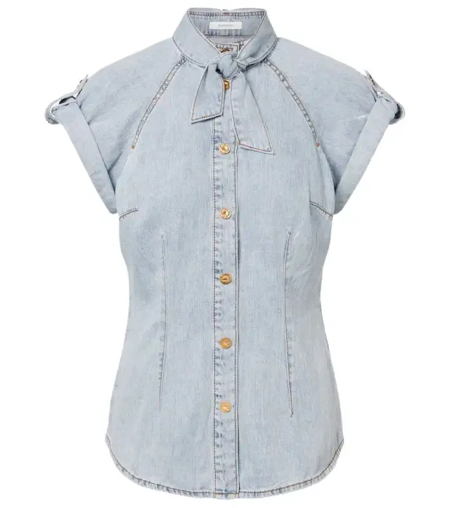 Tie-neck denim shirt