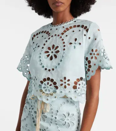 Zimmermann Awaken embroidered linen crop top | Thumbnail 4