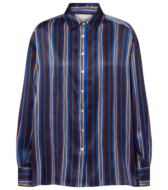 Asceno Maya striped silk charmeuse pajama shirt