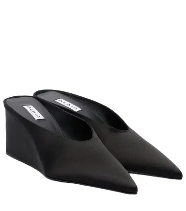 Alaïa Alaïa Cube 75 satin wedge mules | Thumbnail 1 Alaïa Alaïa Cube 75 satin wedge mules | Thumbnail 1