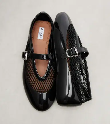 Alaïa Alaïa Leather-trimmed fishnet ballet flats | Thumbnail 4