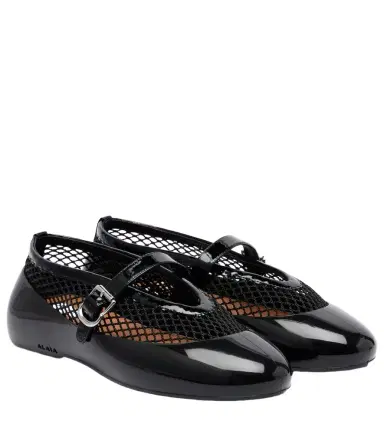 Alaïa Alaïa Leather-trimmed fishnet ballet flats | Thumbnail 1