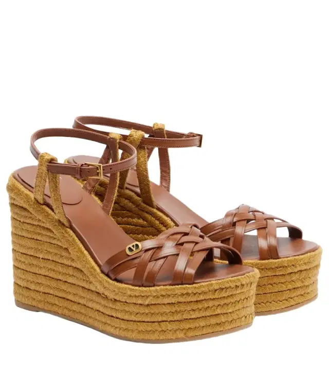 Valentino Garavani Bribri 120 leather-trimmed raffia espadrille wedges
