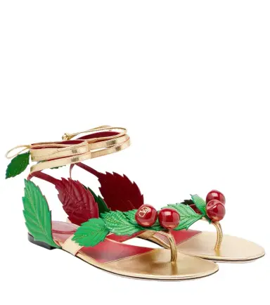 Valentino Garavani Cherryfic metallic leather thong sandals | Thumbnail 1 Valentino Garavani Cherryfic metallic leather thong sandals | Thumbnail 1