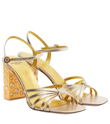 Valentino Garavani 90 embellished metallic leather sandals | Thumbnail 1 Valentino Garavani 90 embellished metallic leather sandals | Thumbnail 1