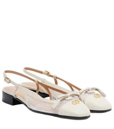 Valentino Garavani VLogo leather and mesh slingback flats | Thumbnail 1 Valentino Garavani VLogo leather and mesh slingback flats | Thumbnail 1