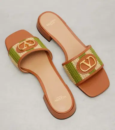 Valentino Garavani VLogo leather-trimmed raffia slides | Thumbnail 2